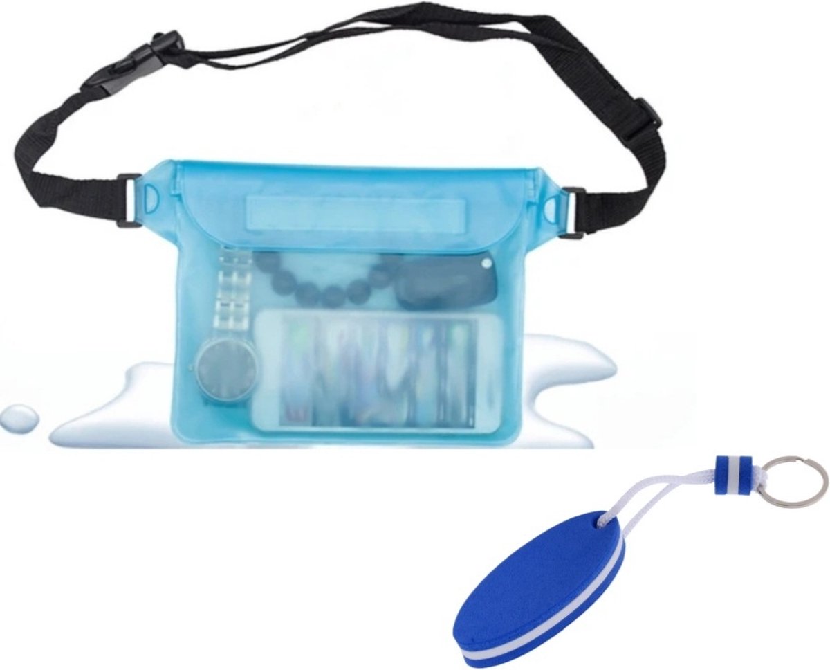 Waterdichte tas - Blauw - Met sleutehanger drijver - Strandtas - Boottas - Zwembad tas -Zwemtas - Waterdicht telefoonhoes - Waterproof bag - Schoudertas waterdicht