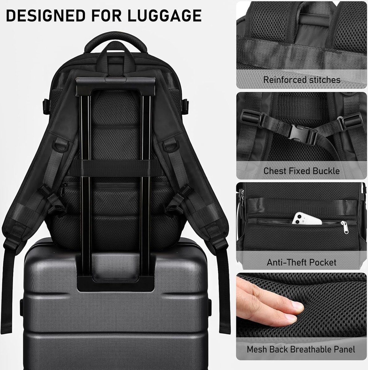 Paarse reisrugzak voor dames, grote handbagage, rugzak