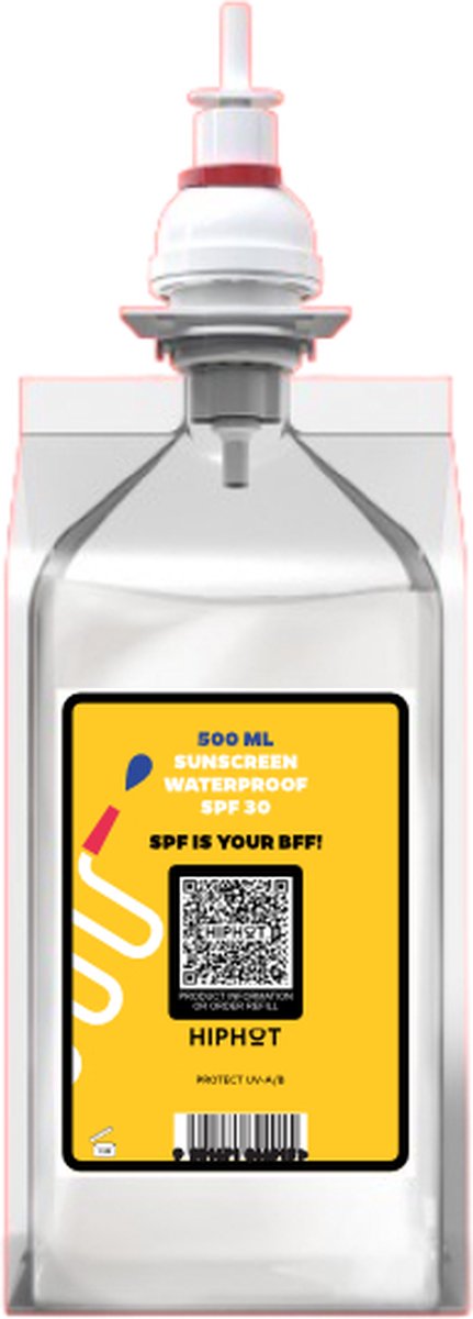 HIPHOT Zonnebrandcrème 1/2 liter – 500ML – factor 30 waterbestendig – voor dispenser – navulling – 1250 doses