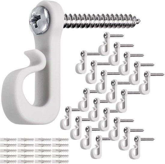 SELEWARE Q-Hanger, 20 stuks kerstlampjes, haken met kruiskopschroef voor garage, Nieuwjaar, feest, outdoor, eenvoudig los te maken draad en led-lichtsnoer, robuust