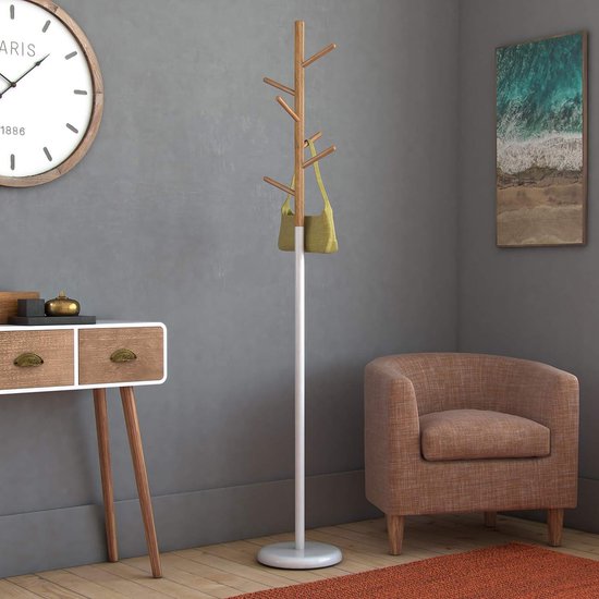 Versa Malmö Kapstok In Minimalistische Stijl, Met 6 Haken Of Haken Voor Kleding Of Tassen Voor De Entree Afmetingen H X L X B 171 X 28 X 28 Cm Metaal En Hout Grijs