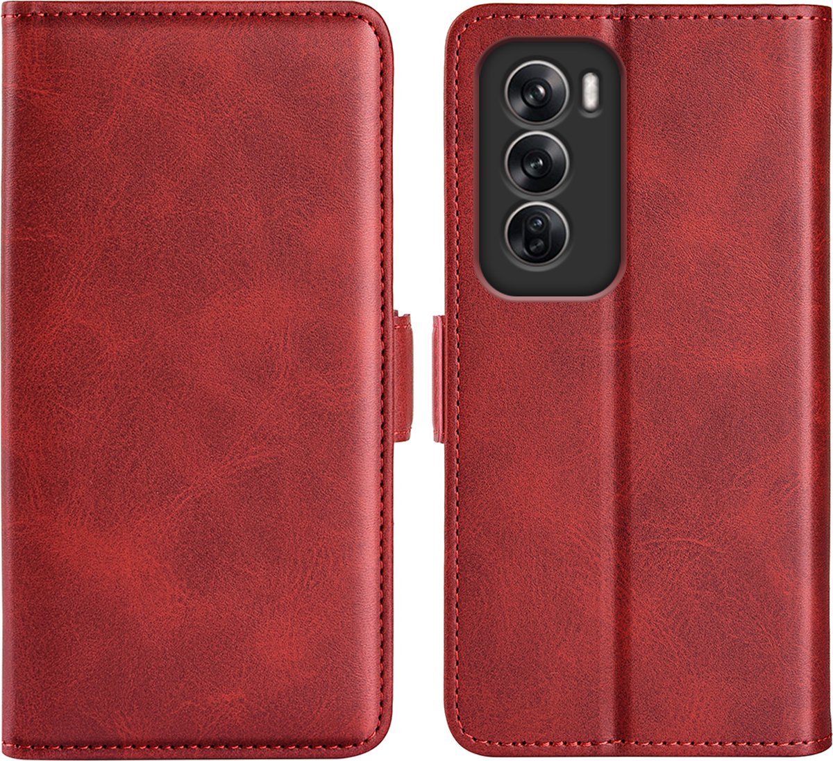 MobyDefend Hoesje - Geschikt voor Oppo Reno12 - Luxe Wallet Book Case (Sluiting Zijkant) - Rood