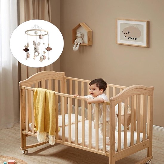 Promise Babe Mobiel Baby Klokkenspel met Wolken Sterren Babykamer Houten Gehaakte Jongen Meisje Bed Bel Hanger aan Hang Baby Wiegje Verandering Tafel Decoratie Grijs