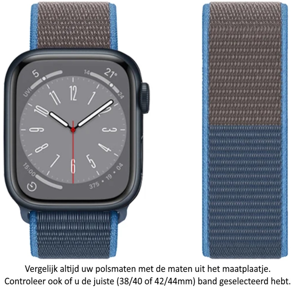 Blauw Grijs - Bruin Tweekleurig Nylon Horlogeband geschikt voor Apple Watch 1, 2, 3, 4, 5, 6, 7, 8, SE, 38mm, 40mm 41mm "Vrouwenbreedte" Series - Zacht Geweven Nylon - 38 mm, 40 mm en 41 mm - Maat: zie foto