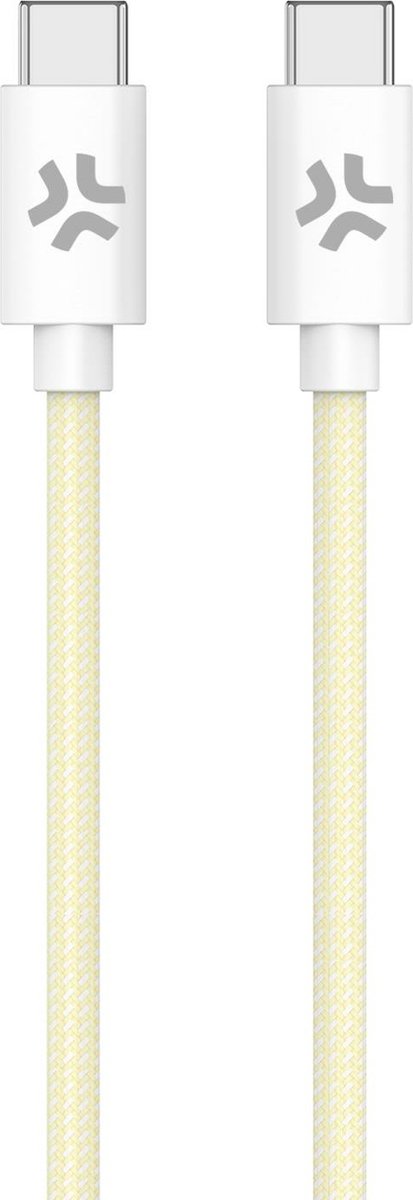 Celly USB-C naar USB-C kabel – Voor Android & iPhone - Katoen Gevlochten – Tot 100 Watt - Duurzaam en stevig - 1,5 meter - Geel