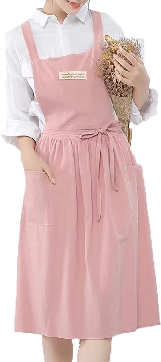 Vrouwen Japans Katoen en Linnen Schort Effen Kleur Vintage Keukenschort Chef Tuinieren Bloemist