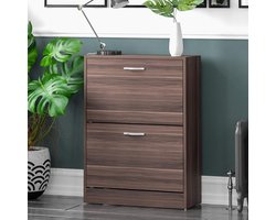 Schoenenkast met 2 laden - schoenenrek - schoenenorganizer - uittrekbare - houten - kast - walnoot
