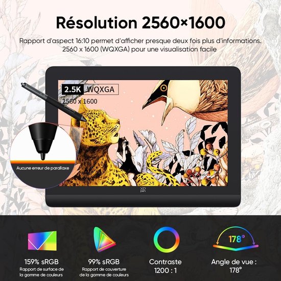 XPPen - Artist Pro 16 (Gen 2) - Tablette graphique avec écran 16 pouces 2K QHD - X3 Pro 16K Levels Chip Pen - Première mondiale