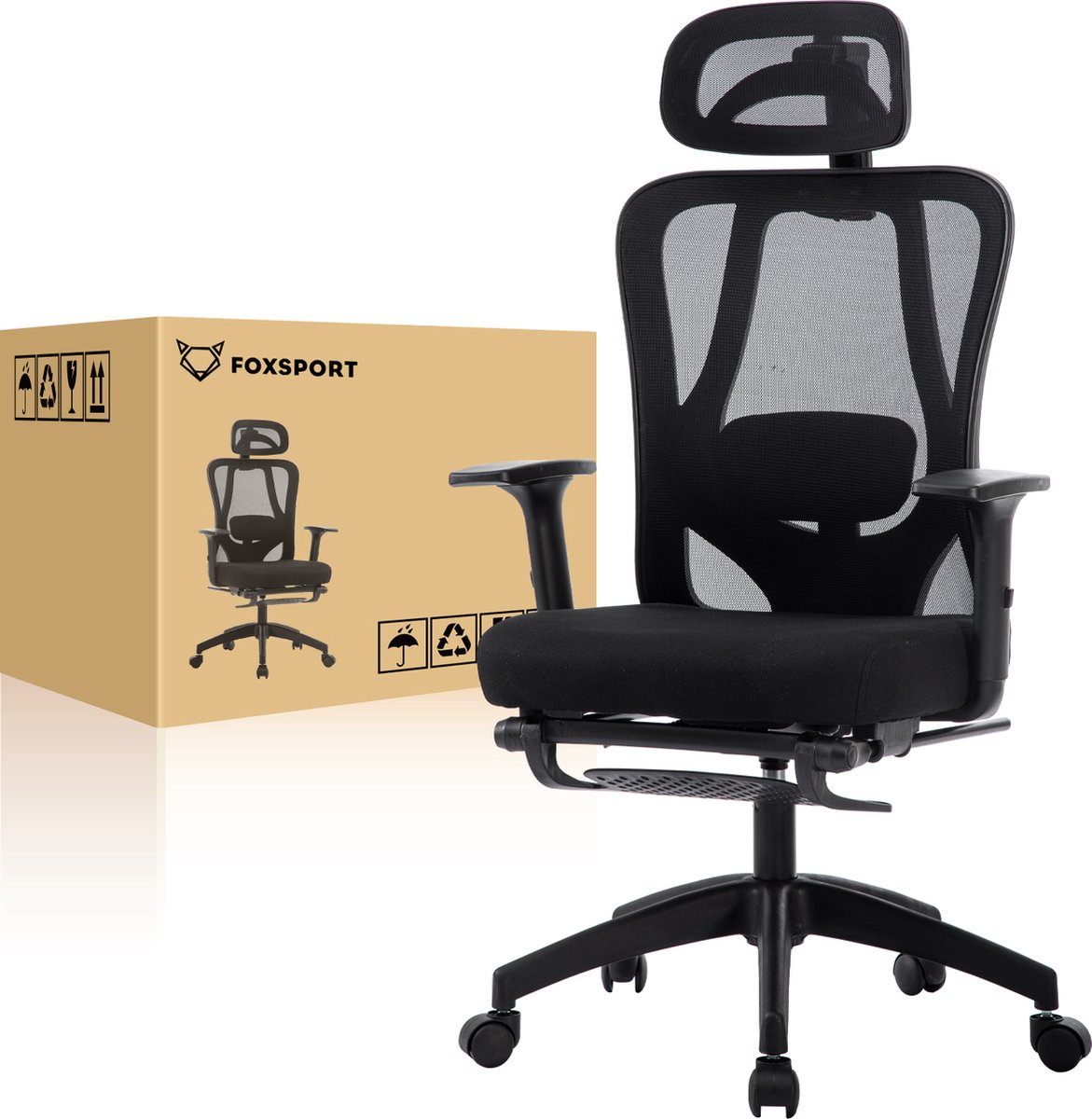FOXSPORT Bureaustoel - Verstelbare hoofdsteun, armsteun, lendenkussen - met voetsteun - Computerstoel - Voor Gamen/Kantoor/Thuiswerken - met kledingrek - Office Chair - Ergonomische Gamestoel - Zwart – foto 7