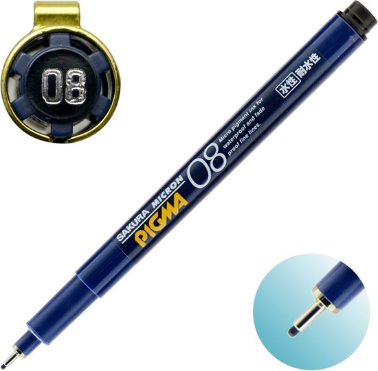 Sakura Pigma Micron Fineliner Black Ink 08 / 0.50mm Blue / Black & Gold Limited Edition