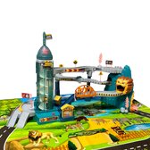 Zoem - Speelgoed Garage/Racebaan met werkende lift - Inclusief Auto's - Leeuw thema