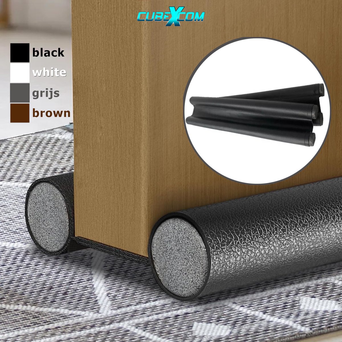 CUBEXCOM® Tochtstopper, Tochtstrips Voor Deuren, LEREN Tochtband, Tochtwering, Tochtrol, Niet klevende tochtstopper met dubbele deur onderafdichting,Effectieve Deurafdichting Tegen Koude Lucht En İnsecten, 1 STUKS, ZWART