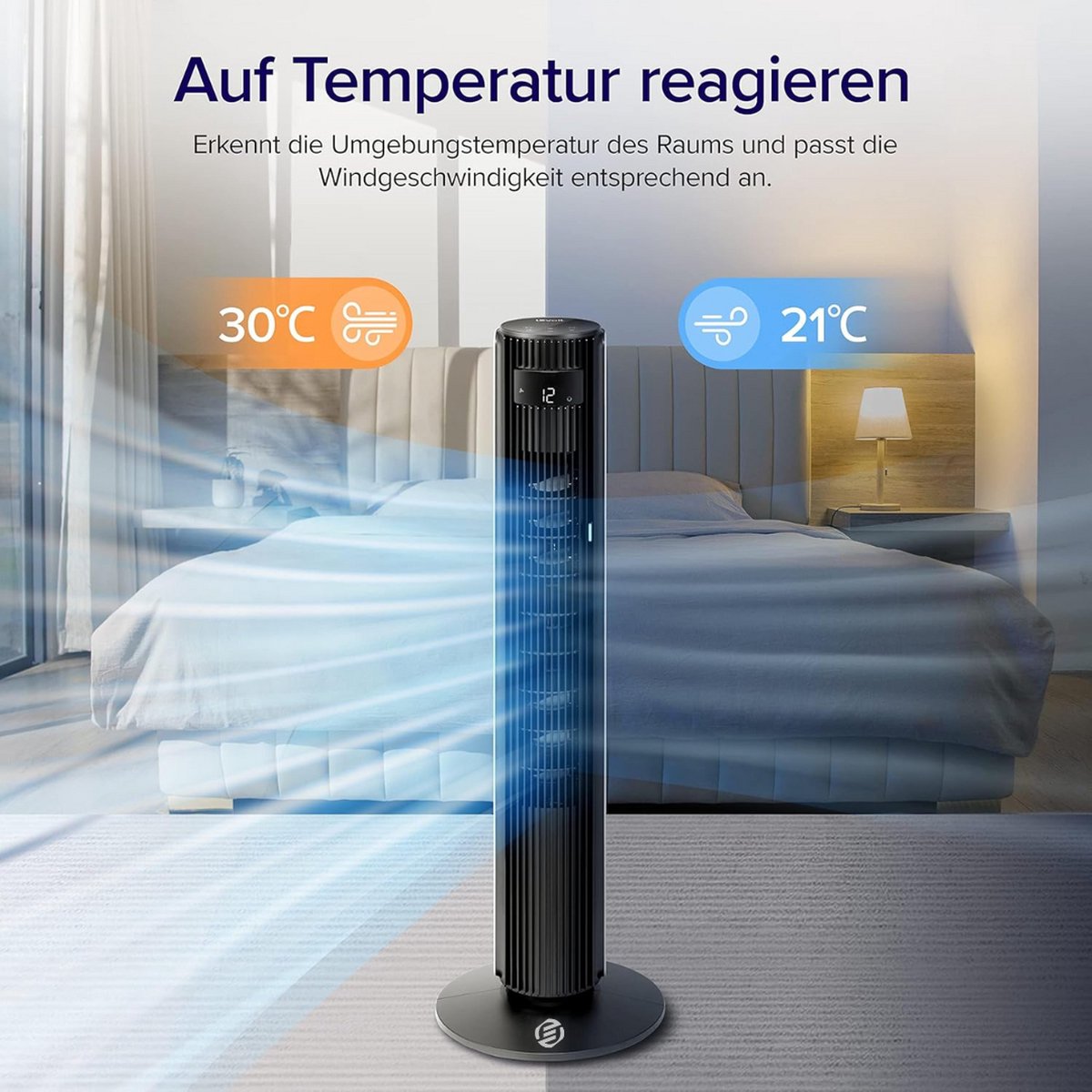 Equivera Torenventilator - Staande Ventilator met Afstandsbediening - Kolomventilator - Verschillende Snelheden - Timer - Ventilator Staand