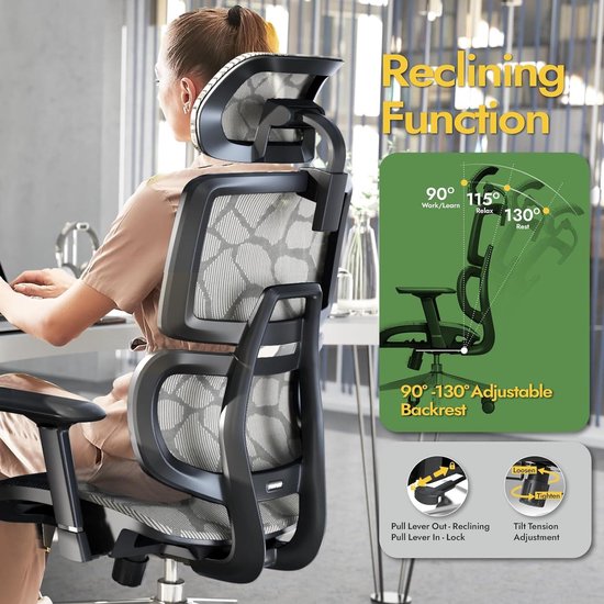 ALFORDSON bureaustoel, ergonomische bureaustoel, computerstoel, mesh
