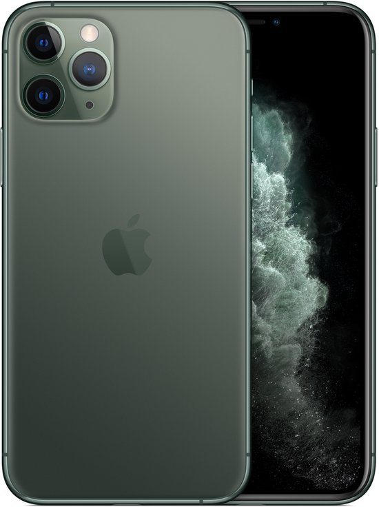 Donkergroene iPhone 11 Pro met het scherm aan.