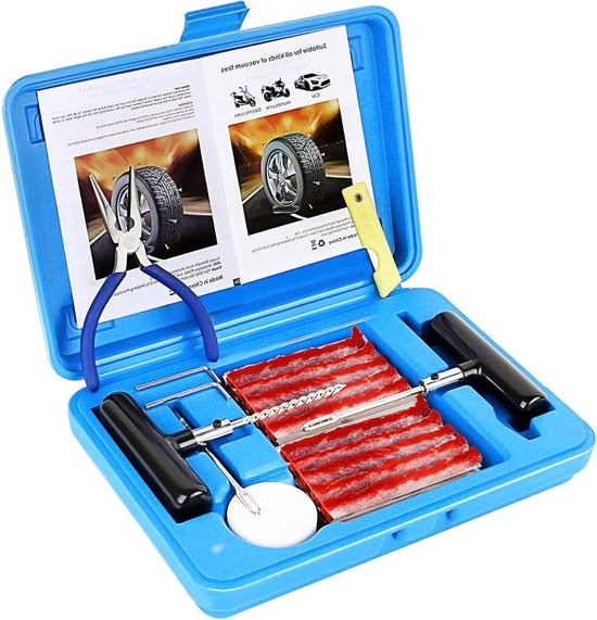 46-delige bandenreparatieset – professionele reparatieset met stekker en gereedschap, universele pechset voor auto, motorfiets, SUV, vrachtwagen, tractor en aanhanger, incl. tangen, T-greep 46-delige bandenreparatieset – professionele reparatieset met stekker en gereedschap, universele pechset voor auto, motorfiets, SUV, vrachtwagen, tractor en aanhanger, incl. tangen, T-greep