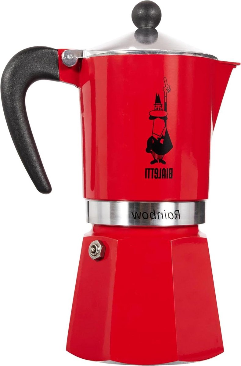 Espresso Maker voor 6 kopjes - Aluminium Rood - Regenboog Design - 30 x 20 x 15 cm