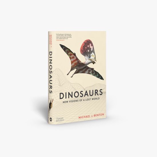 Boek 'Dinosaurs New Visions of a Lost World' met een prehistorische vliegende reptiel op de kaft. Michael J. Benton.