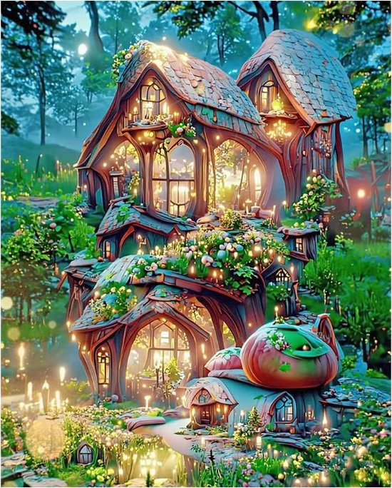 Wonderplay Mushroom Village diamond painting-pakket