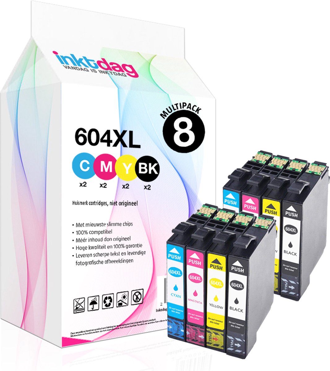 Inktdag inktcartridges voor Epson 604XL, Epson 604 inkt, Epson 604 cartridge multipack van 8 kleuren voor Epson Expression Home XP-2200 XP-2205 XP-3200 XP-3205 XP-4200 XP-4205 Workforce WF-2910 WF-2930 WF-2935 WF-2950
