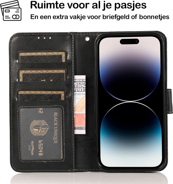 ELUTENG Magnetische Kaarthouder Voor IPhone – 2-in-1 Portemonnee En Standaard, Veganistisch Leer, Voor 16/15/14/13 Pro/Pro Max (niet Voor Mini)