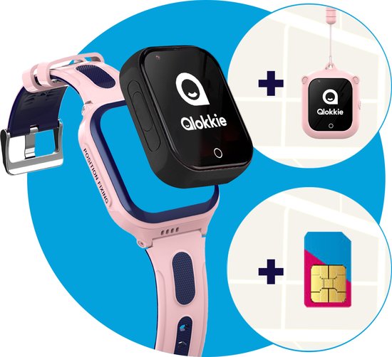 Qlokkie Kiddo GO PLUS - GPS Horloge kind - GPS Tracker kind - Videobellen - Veiligheidsgebied instellen - SOS Alarmfuncties - Smartwatch kinderen - Inclusief simkaart en mobiele app - Roze