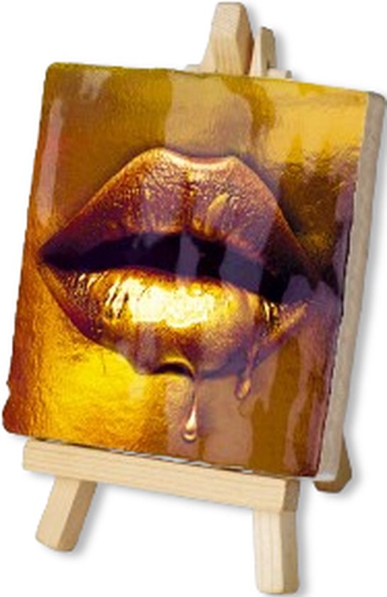 Kunsttegeltje - Gouden Lippen - Met Houten Ezeltje