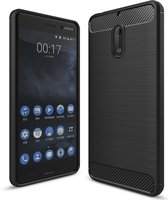 Luxe Nokia 6 hoesje – Zwart – Geborsteld TPU Carbon Case – Shockproof Cover