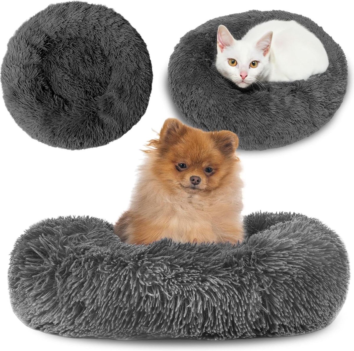 Rond Hondenbed Middelgrote Kleine Honden ∅ 60 cm Pluizig Donker Grijs
