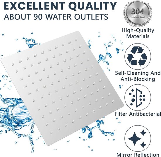 Pommeau De Douche Effet Pluie 360° Carré - Inox - 3 Modes - LINYIJOY