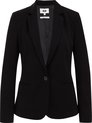 Zwarte getailleerde blazer met reverskraag en één knoopsluiting, wit label binnenin.