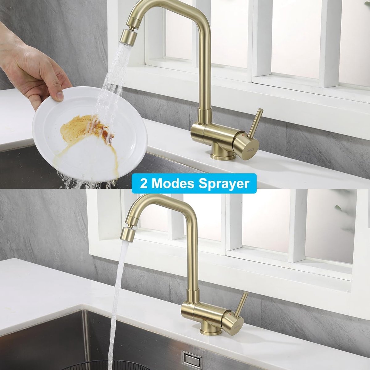 Voorvenster keukenkraan mat goud kraan inklapbaar voor keuken met 2 straalsoorten vouwmengkraan spoelbakarmatuur met 360° draaibaar armatuur voor montage op het raam
