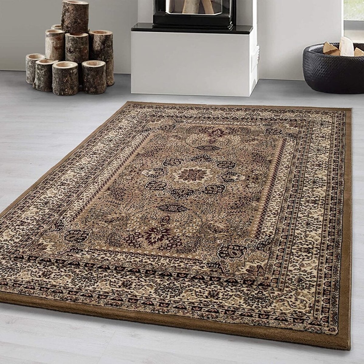 Flycarpets Klassiek Vloerkleed Marrakesh - Beige - 160x230 cm - Oosters motief - Perzisch Tapijt - Laagpolig Retro Kleed Woonkamer