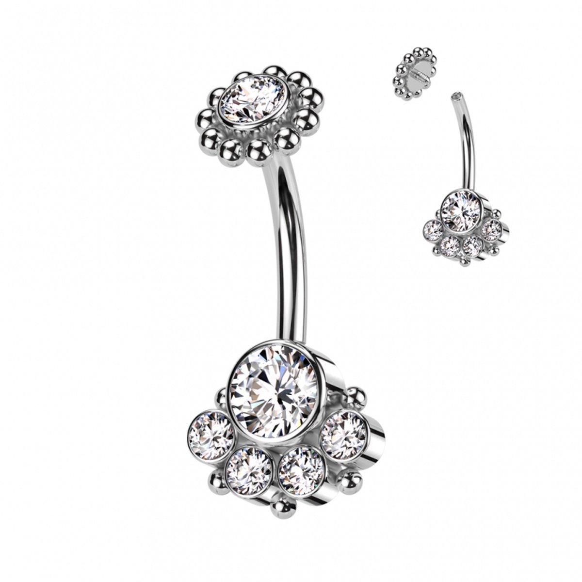Navelpiercing PVD beaded balls rondom - zilver - LMPiercings
