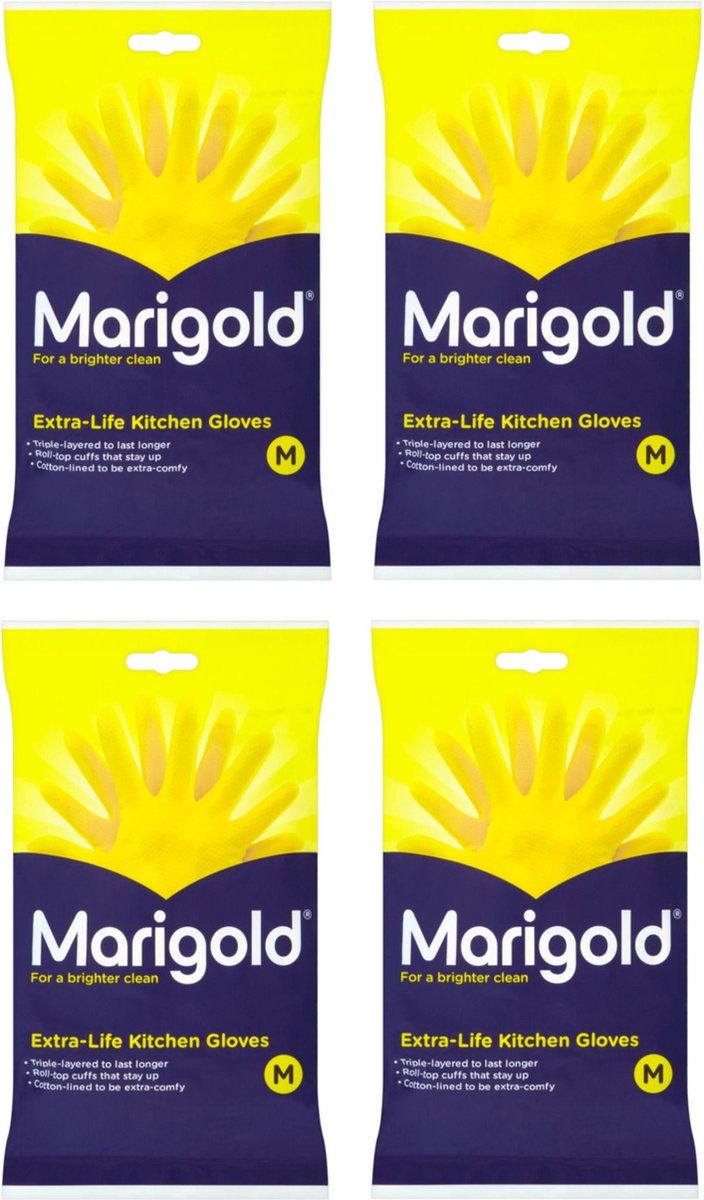 Marigold Keukenhandschoen Geel - Maat M - 4x1 paar voordeelverpakking