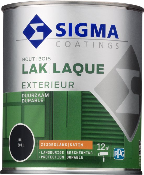 Foto: Sigma houtlak exterieur zijdeglans glansbehoud droog na 1 5 uur ral 5011 blauw 0 75l