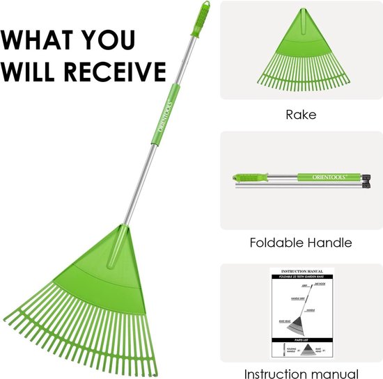 Opvouwbare handgreep hark 26Tines - LICHT GROEN Leak Rake — afbeelding 4