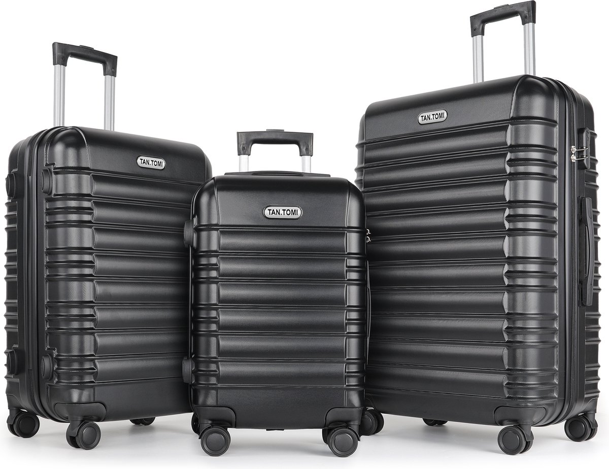 TAN.TOMI Kofferset - 3 Delig - 95L Handbagage + 65L +41L Ruimbagage - Cijferslot - Reiskoffer - Trolley Koffer met Wielen - Zwart