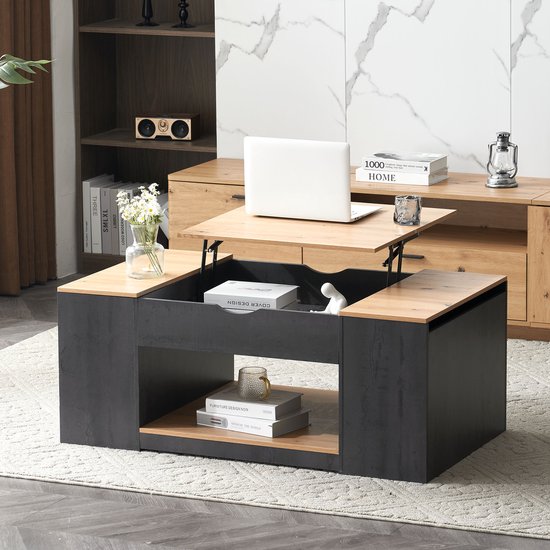 Sweiko Table basse, Table de canapé, Table de salon, Table basse avec fonction de levage 109 cm, Cadre Grijs , design tendance, espace de rangement sous le comptoir