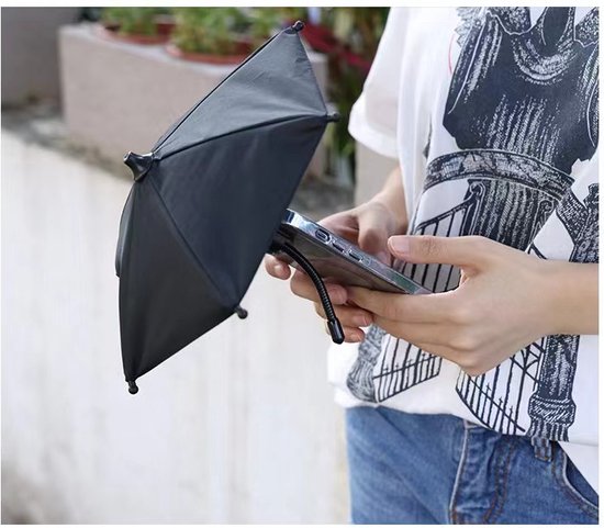 Zwarte telefoon parasol met clip - Telefoon paraplu - parasol tegen oververhitte telefoon - Schaduw telefoon - parasol voor je kopje parasol voor je boek en parasol voor je kleine huisdier kooi.