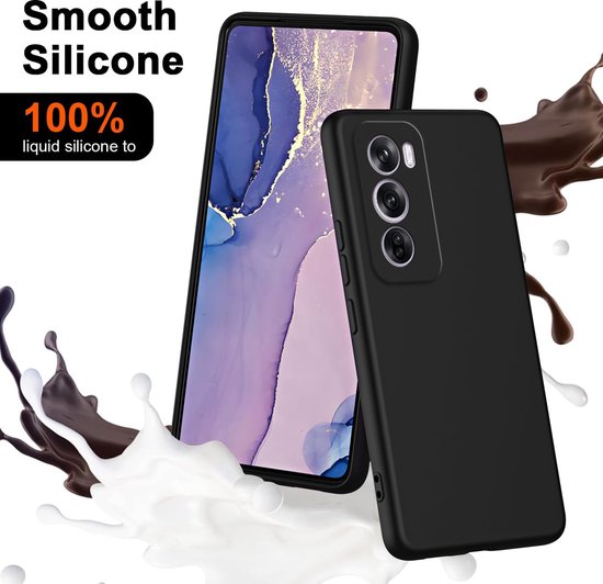 Coque arrière en silicone noir lisse pour téléphone avec un design de produit qui fuit.