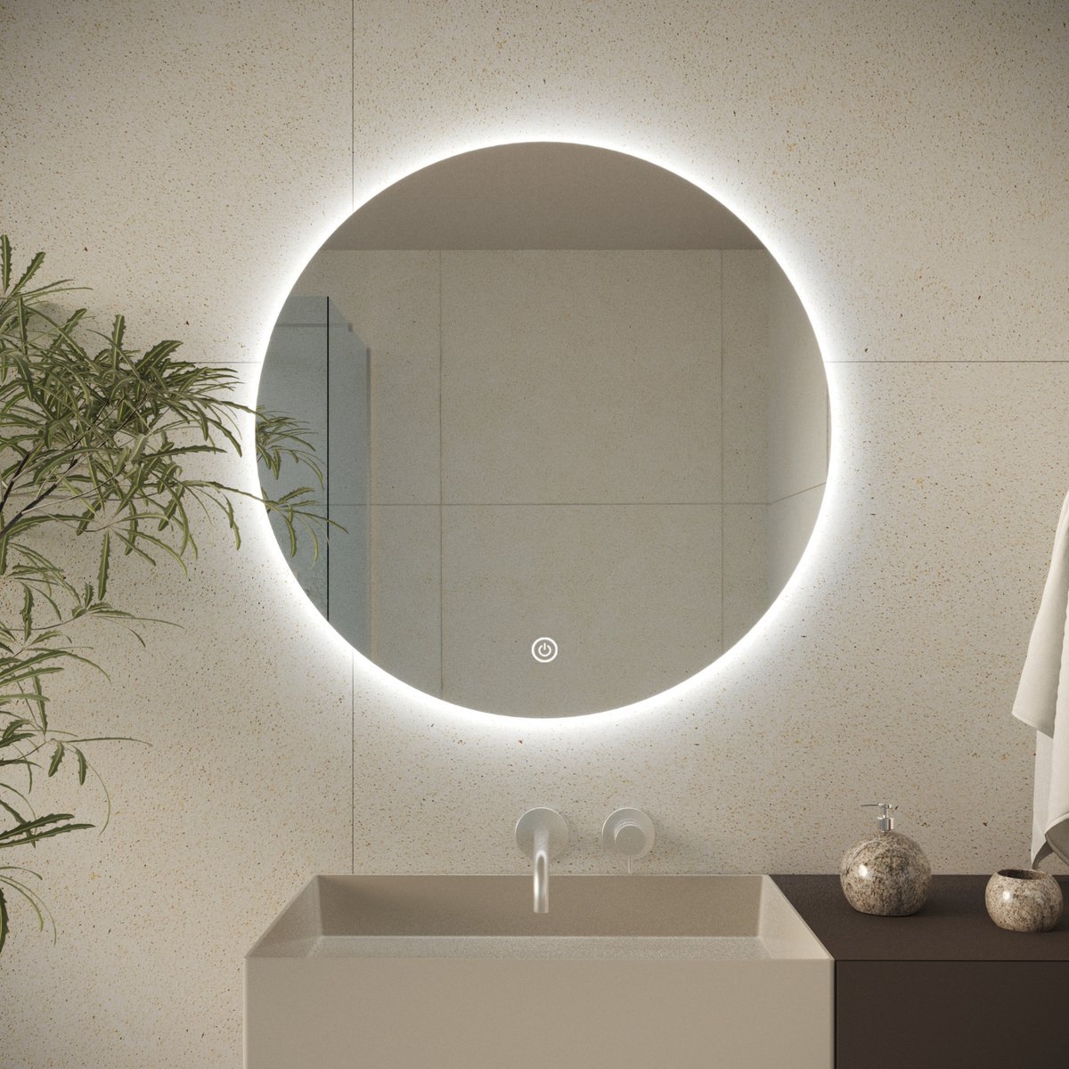 LOMAZOO Badkamerspiegel met LED verlichting - Badkamer Spiegel - Spiegel Badkamer - Spiegel Douche - Verwarming Anti Condens - 60 cm rond [CHICAGO]