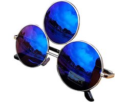 Hippe reflecterende zonnebril met 3 glazen - Unisex - Festival en feesten - One size - Grappig - Blauw - Goede kwaliteit - Zomer