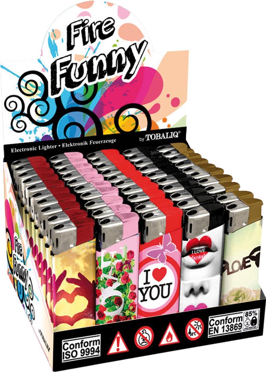 Goedkoopste Elektronische aansteker hervulbaar - Design Fire Funny - Display 50 stuks - wegwerpaansteker - electronic lighter - klik aanstekers