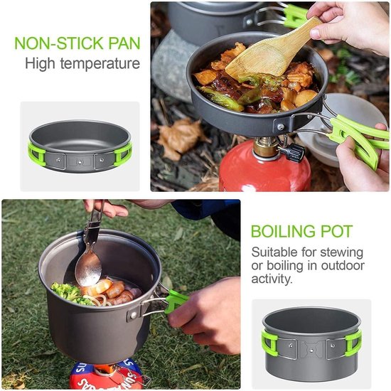 Campingpannenset 14 stuks aluminium draagbaar kookgerei - kamperen picknick BBQ - 2-3 personen reis waterkoker van Bo-Camp — afbeelding 4