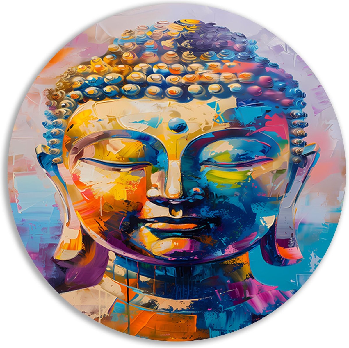 Boeddha schilderij - Religie schilderij - Wandcirkels Verf - Muurdecoratie klassiek - Muurcirkel - Decoratie kamer muurcirkel aluminium 40x40 cm
