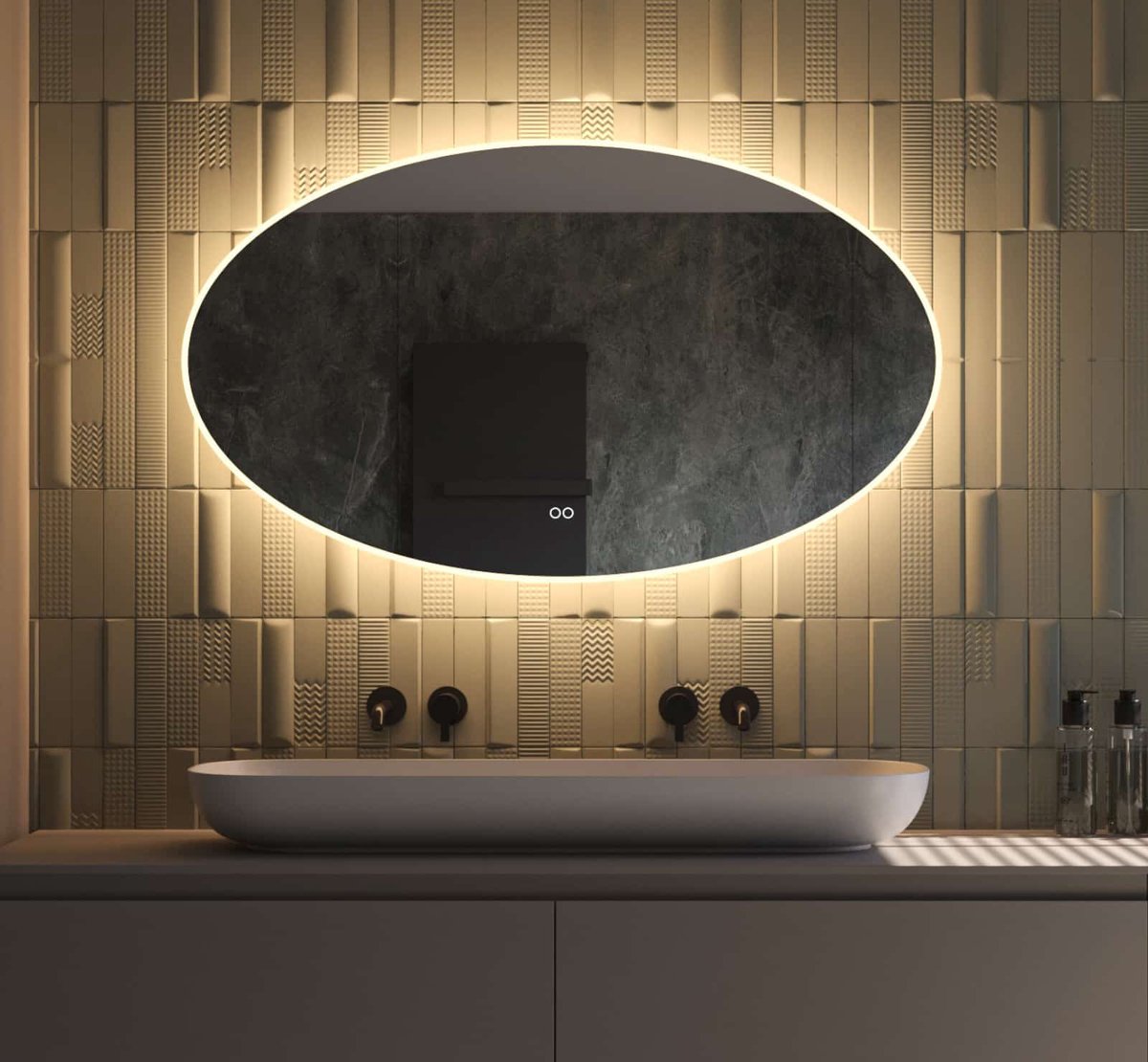 Schaere - Ovalen Badkamerspiegel - LED Verlichting - Spiegel Verwarming - Touch Sensor - Dimfunctie - 120x70 cm