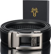 RodeBelt Leren Herenriem - Automatische Gesp Zonder Gaatjes - Zwart - Inkortbaar - 130 cm