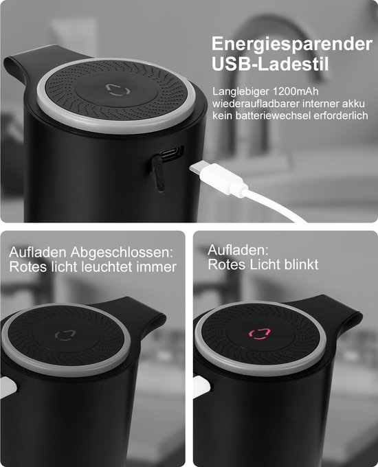 Etopgo Automatische zeepdispenser, 300 ml, schuimzeepdispenser met USB-oplaadbaar, IPX4 waterdicht, elektrische zeepdispenser, contactloos, voor keuken en badkamer