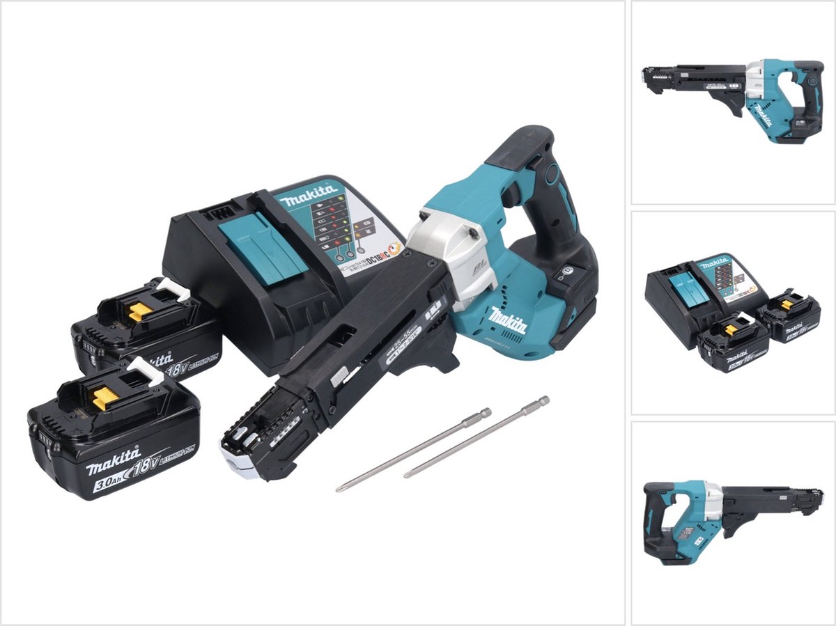 Makita DFR 551 RF accu-schroefmachine 18 V 25 - 55 mm borstelloos + 2x accu 3,0 Ah + oplader